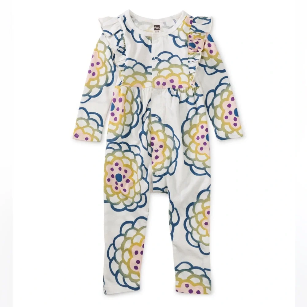 Tea Collection Snap Front Ruffle Baby Romper - Picture 1 of 5